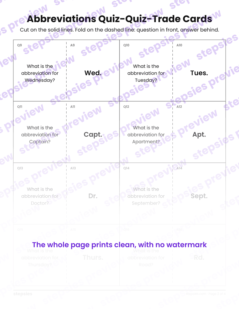 Abbreviations: Quiz-Quiz-Trade Cards: page 2
