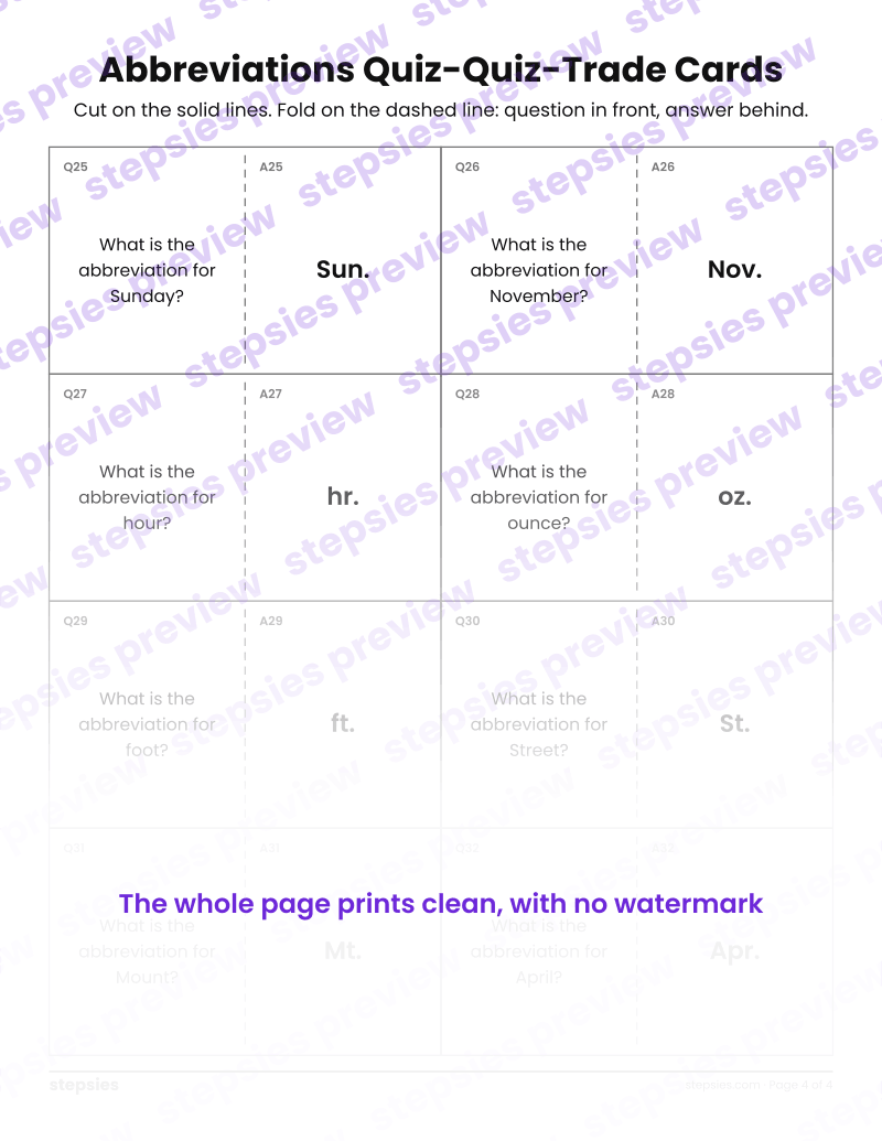 Abbreviations: Quiz-Quiz-Trade Cards: page 4