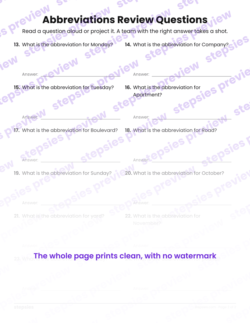 Abbreviations: Trashketball Review Questions: page 2