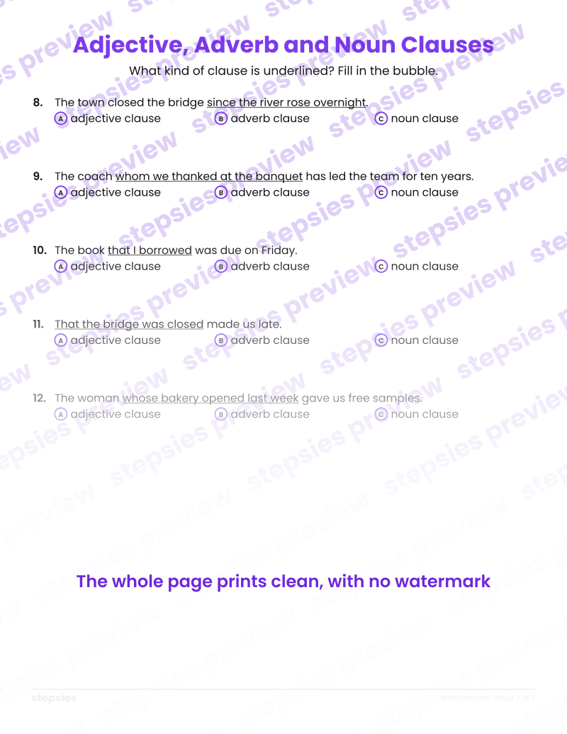 Adjective, Adverb and Noun Clauses: page 2