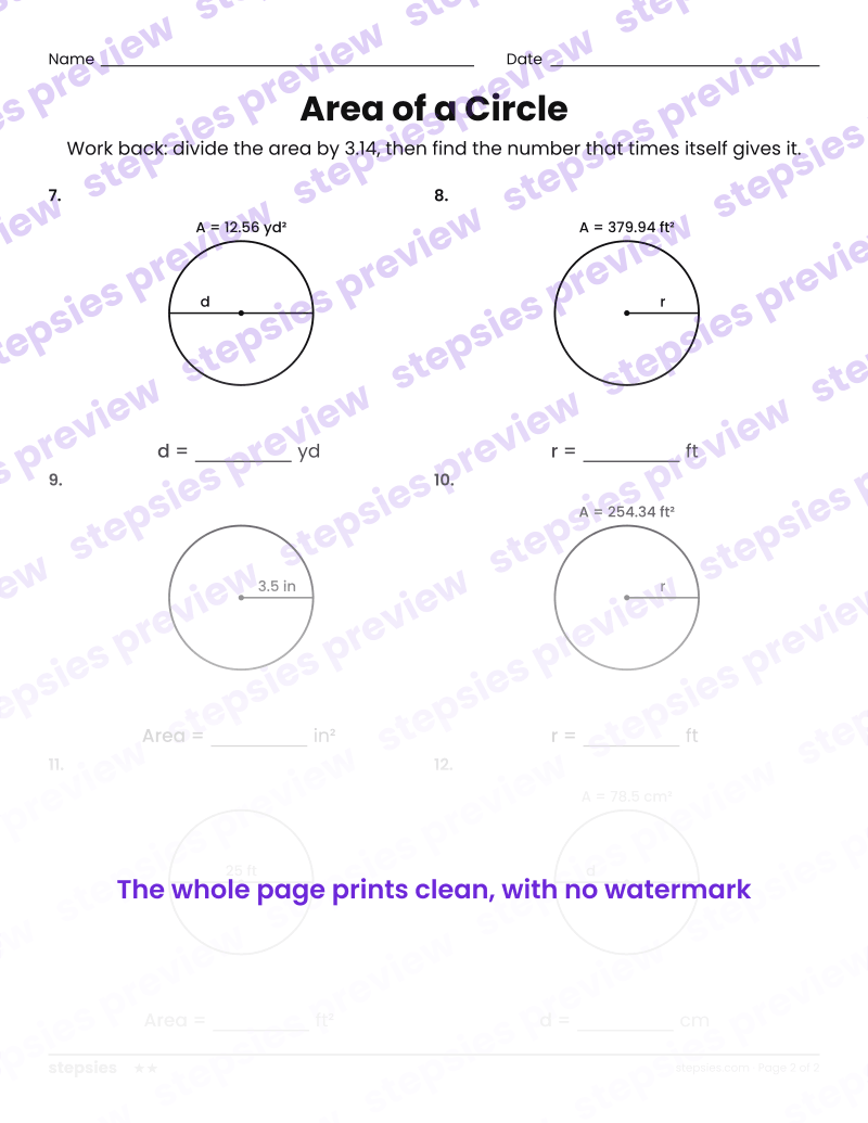 Area of a Circle: page 2