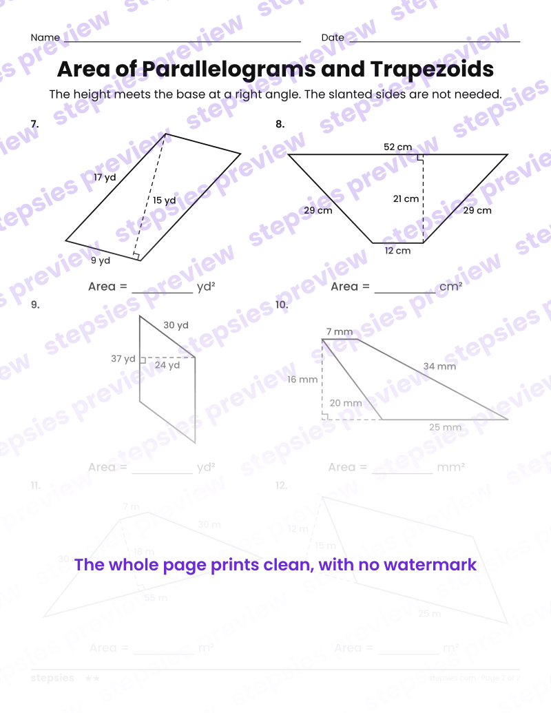 Area of Parallelograms and Trapezoids: page 2