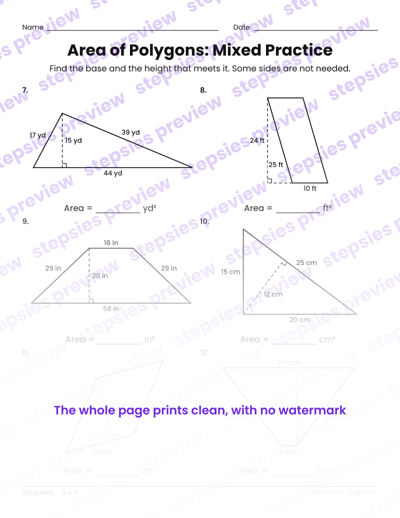 Area of Polygons: Mixed Practice: page 2