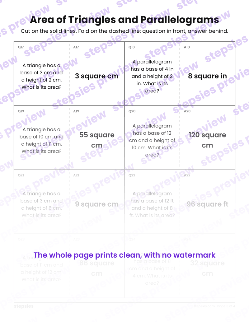 Area of Triangles and Parallelograms: Quiz-Quiz-Trade Cards: page 3