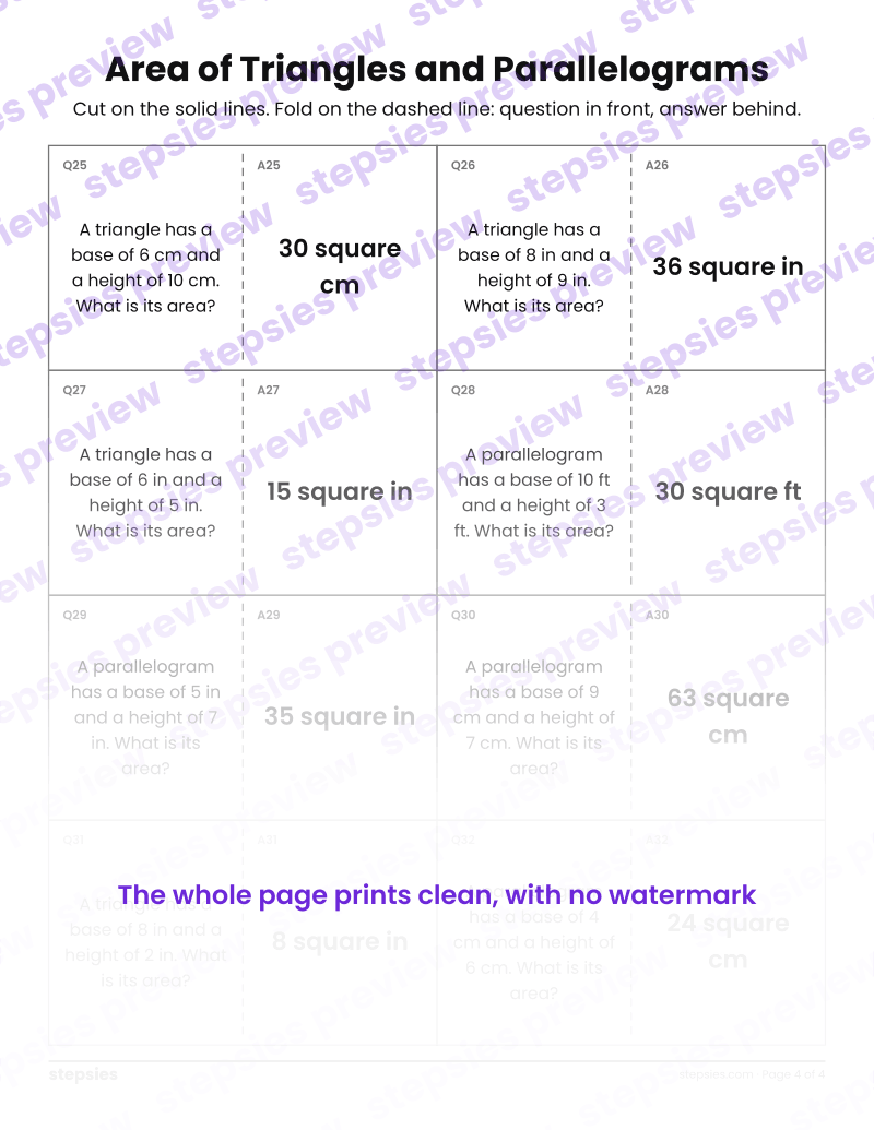 Area of Triangles and Parallelograms: Quiz-Quiz-Trade Cards: page 4