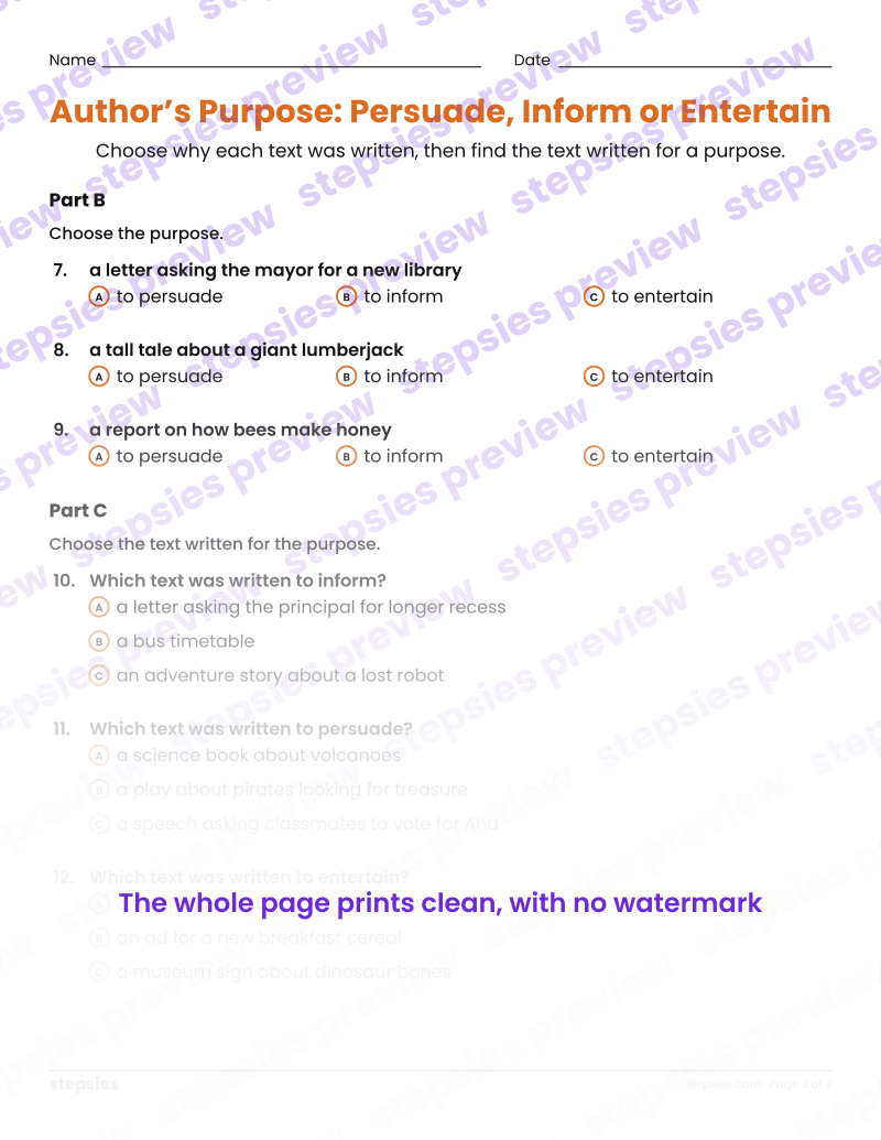Author’s Purpose: Persuade, Inform or Entertain: page 2