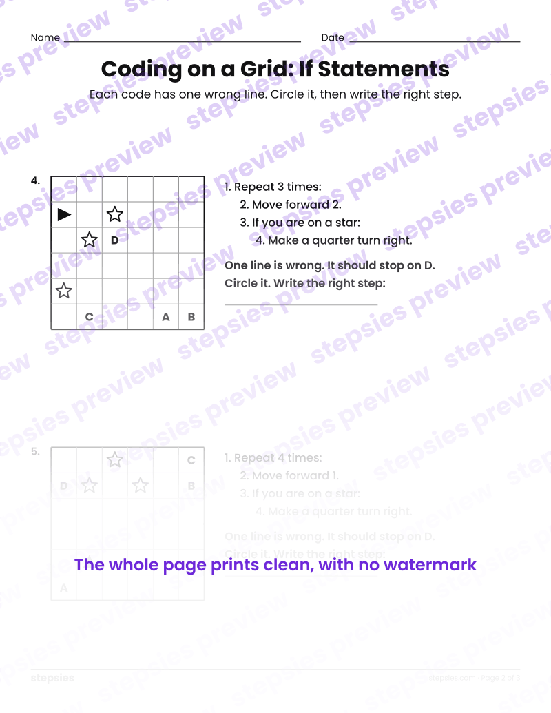 Coding on a Grid: If Statements: page 2