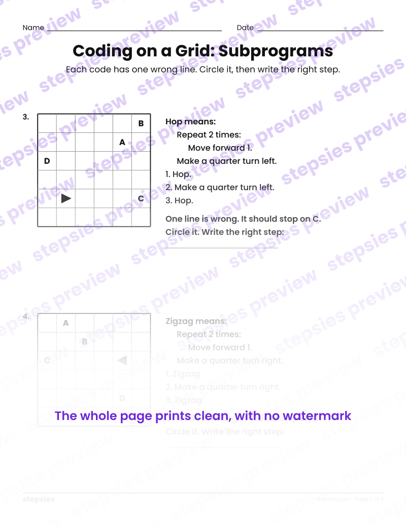 Coding on a Grid: Subprograms: page 2