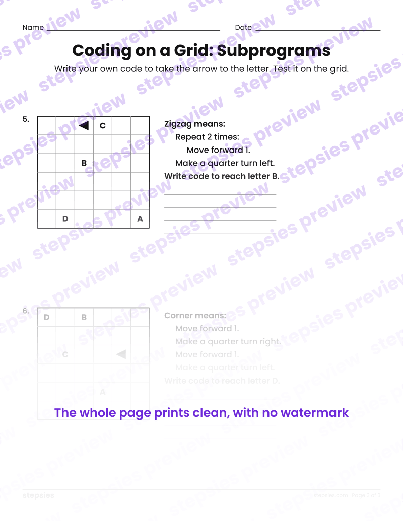 Coding on a Grid: Subprograms: page 3