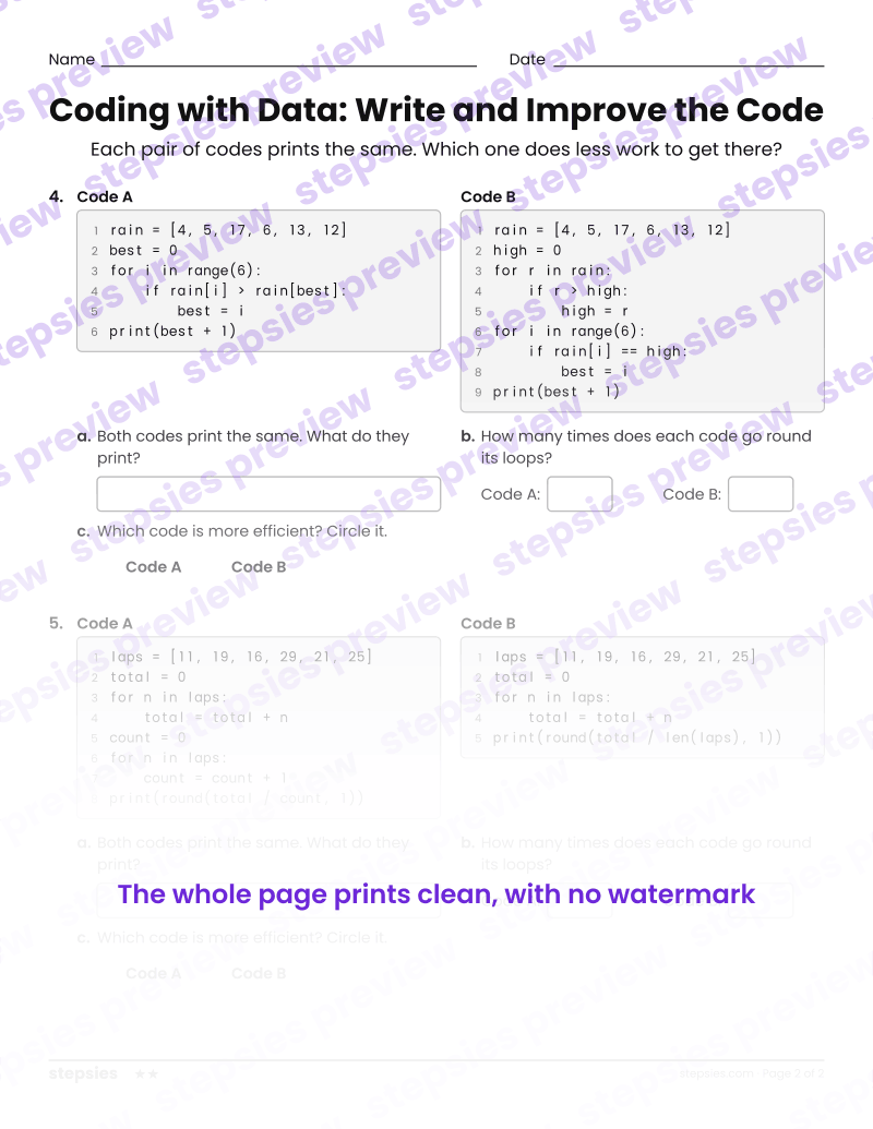 Coding with Data: Write and Improve the Code: page 2