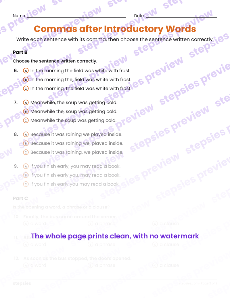 Commas after Introductory Words: page 2
