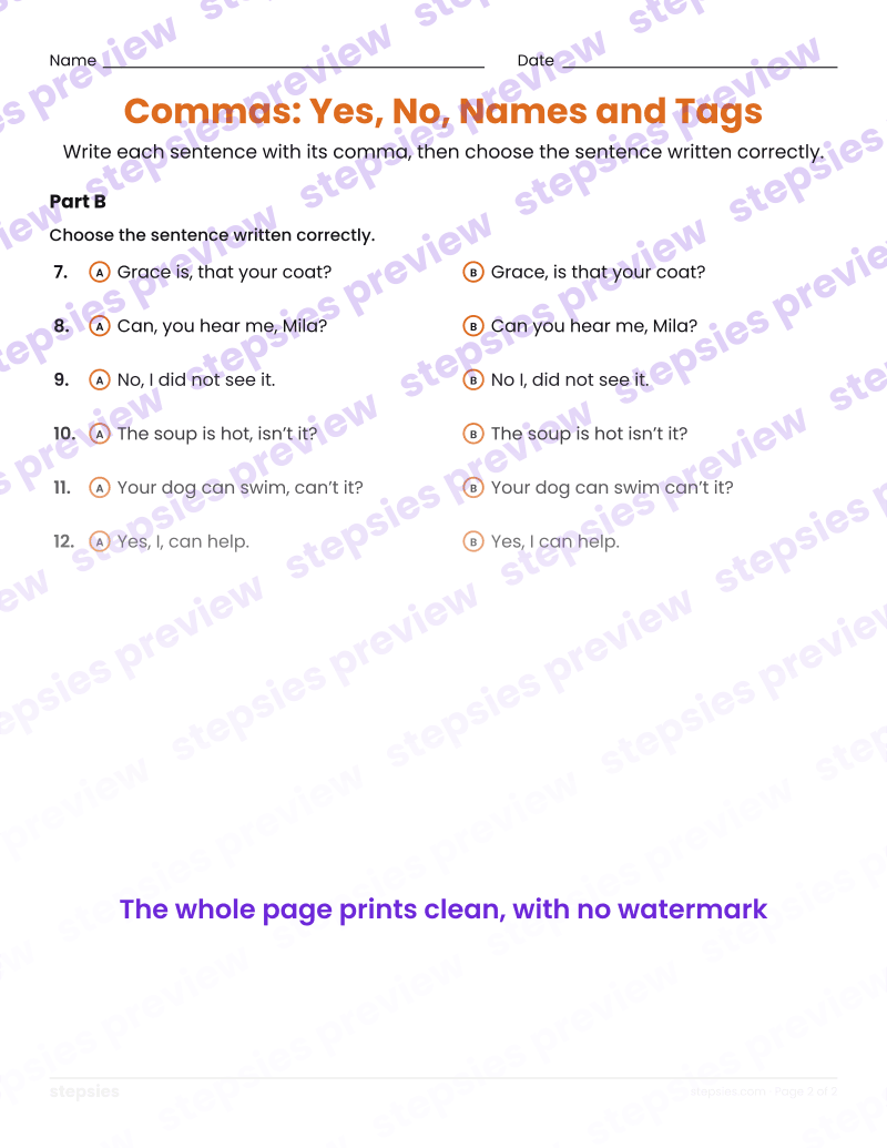 Commas: Yes, No, Names and Tags: page 2