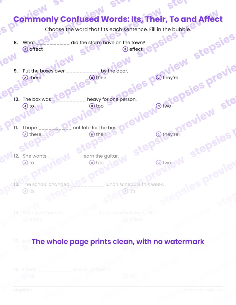 Commonly Confused Words: Its, Their, To and Affect: page 2
