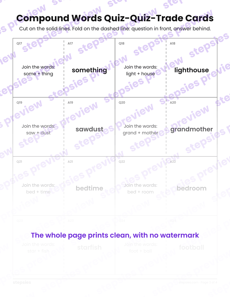 Compound Words: Quiz-Quiz-Trade Cards: page 3