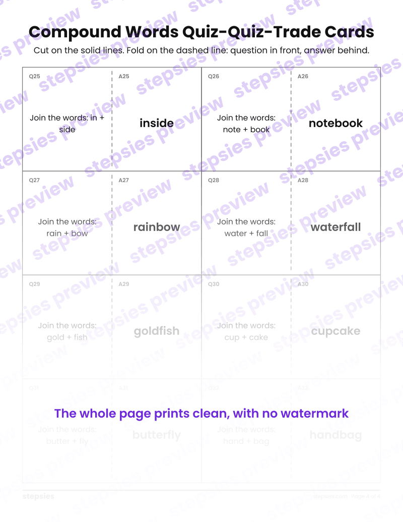 Compound Words: Quiz-Quiz-Trade Cards: page 4