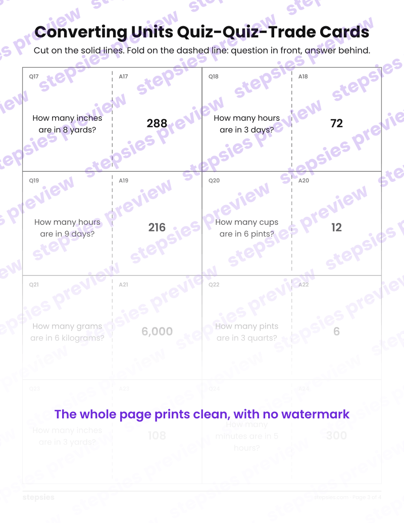 Converting Units: Quiz-Quiz-Trade Cards: page 3