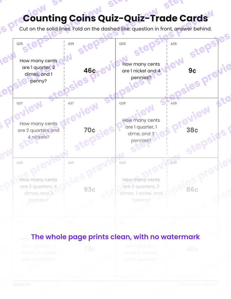 Counting Coins: Quiz-Quiz-Trade Cards: page 4