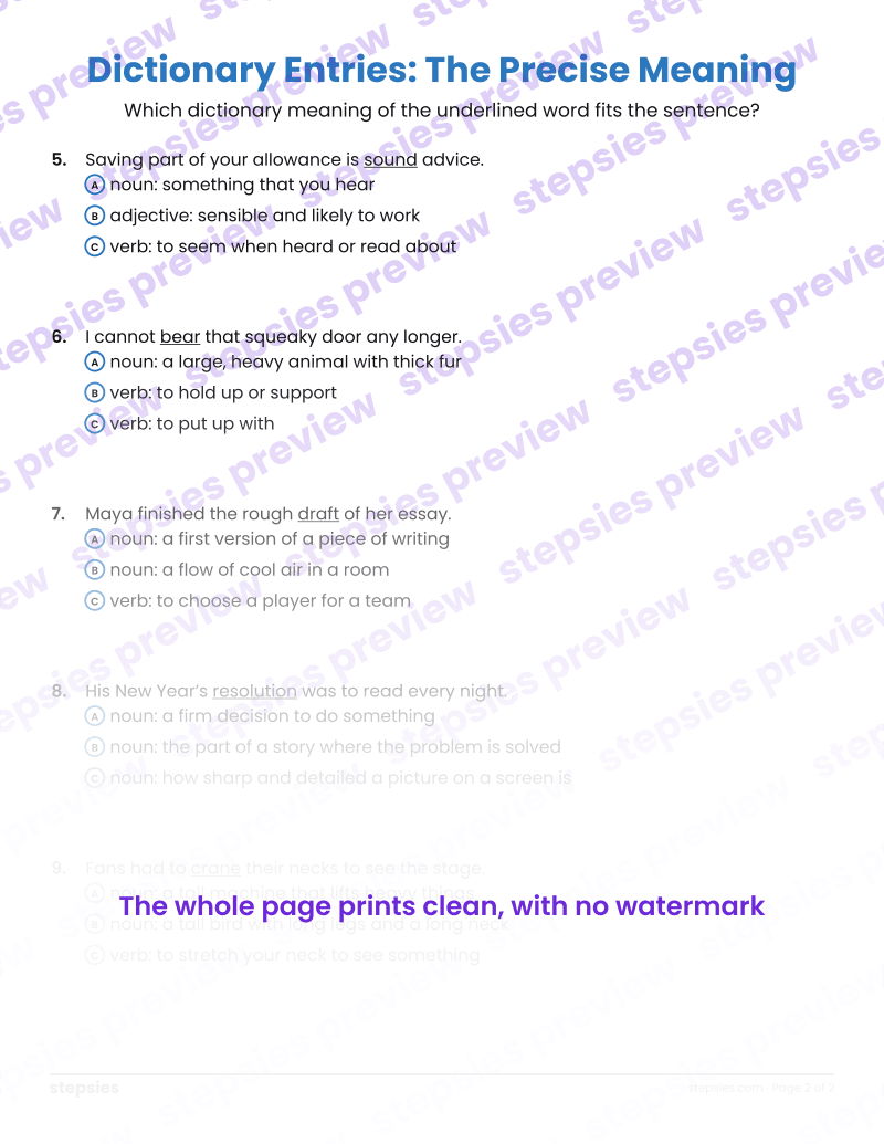 Dictionary Entries: The Precise Meaning: page 2
