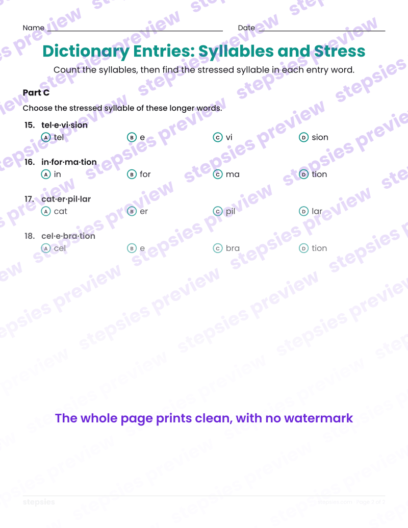 Dictionary Entries: Syllables and Stress: page 2