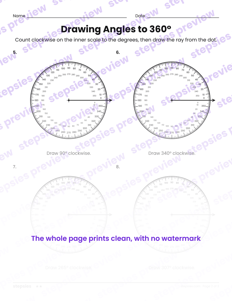 Drawing Angles to 360°: page 2