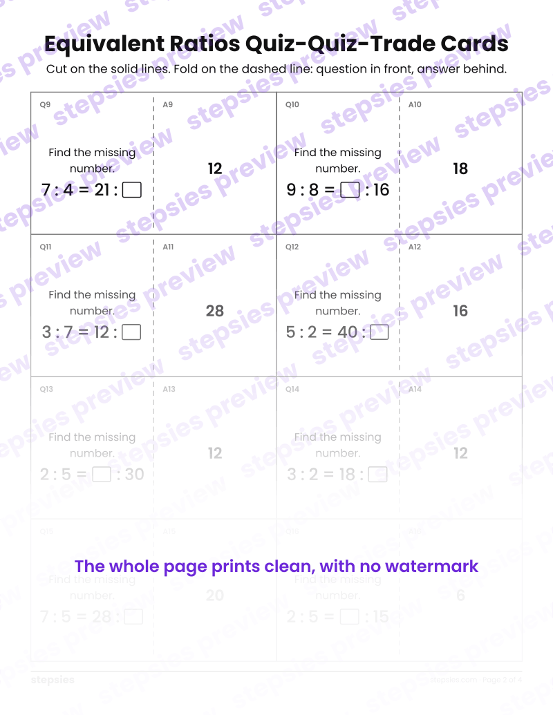 Equivalent Ratios: Quiz-Quiz-Trade Cards: page 2