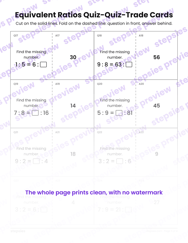 Equivalent Ratios: Quiz-Quiz-Trade Cards: page 3