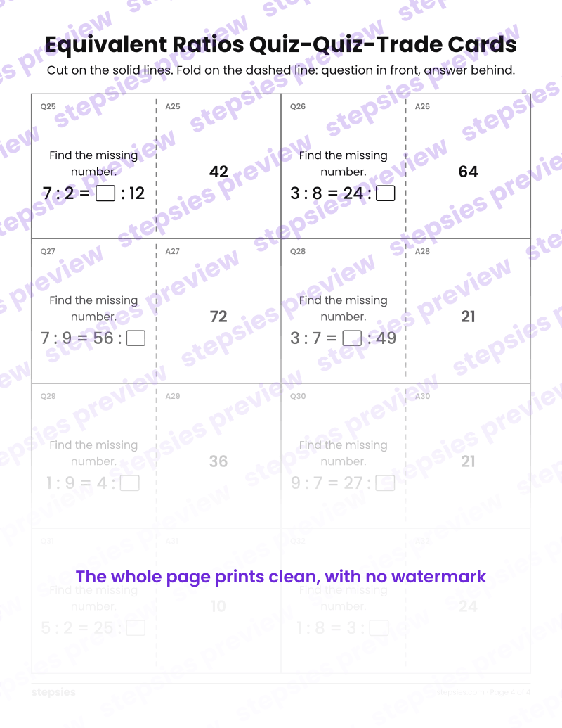 Equivalent Ratios: Quiz-Quiz-Trade Cards: page 4