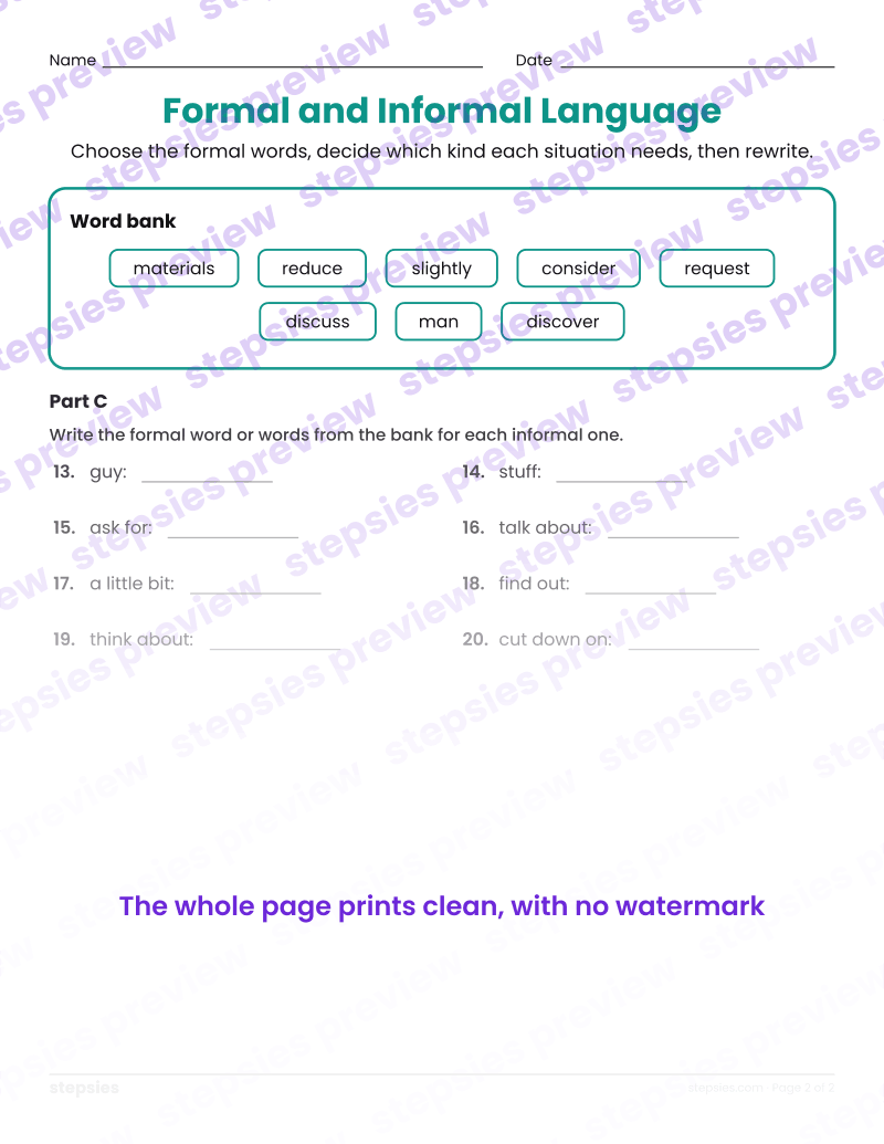 Formal and Informal Language: page 2