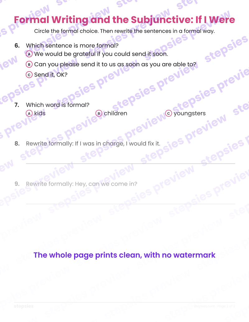 Formal Writing and the Subjunctive: If I Were: page 2