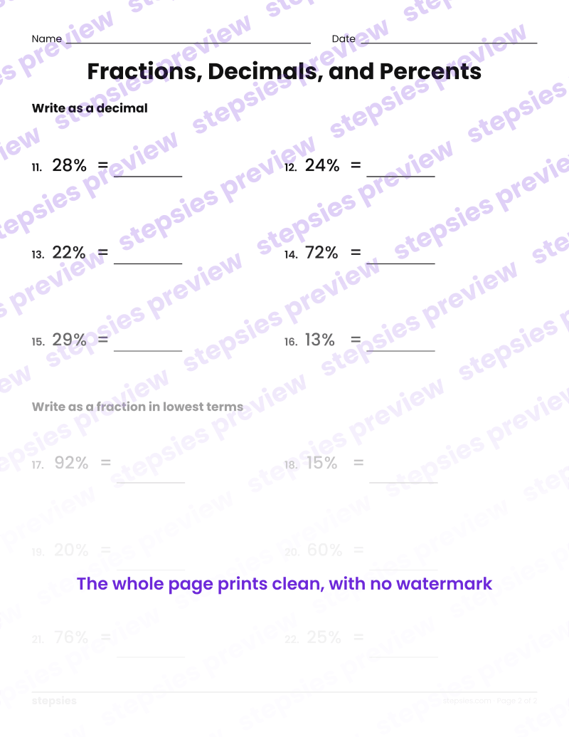 Fractions, Decimals, and Percents: page 2