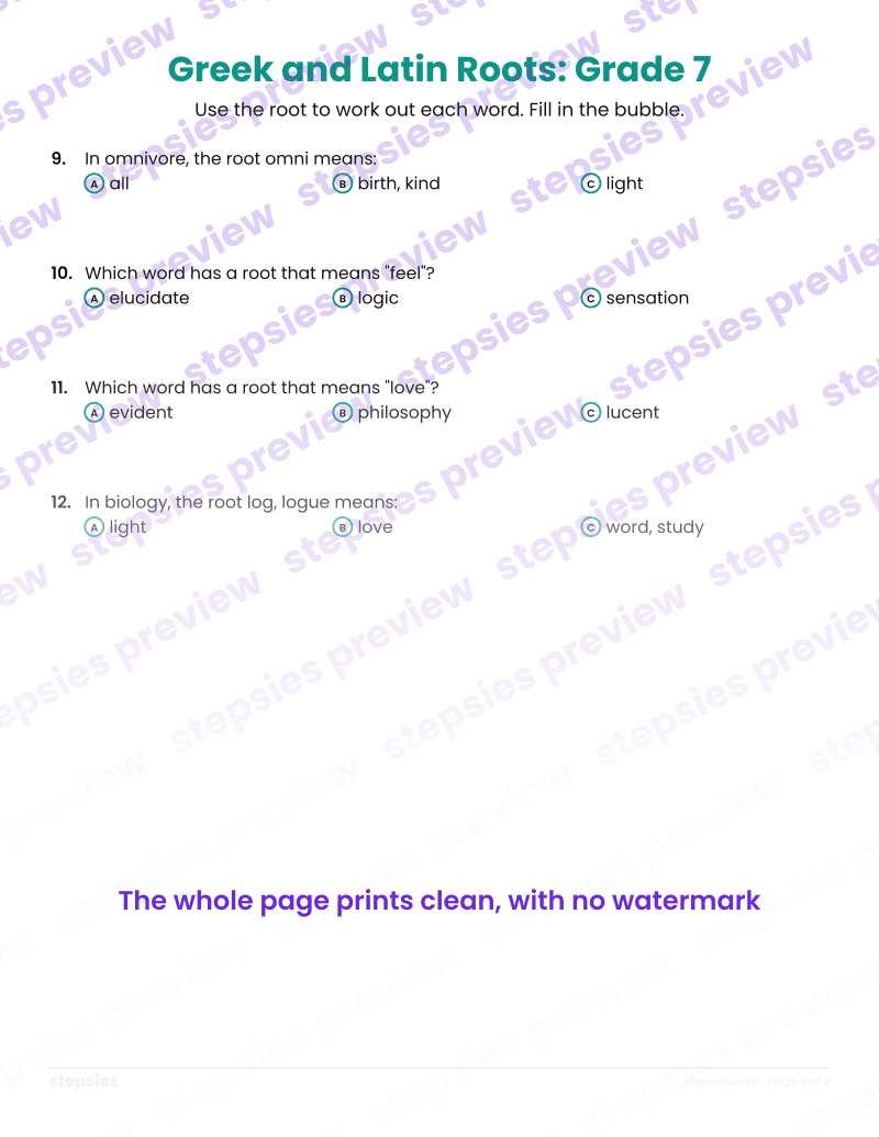 Greek and Latin Roots: Grade 7: page 2