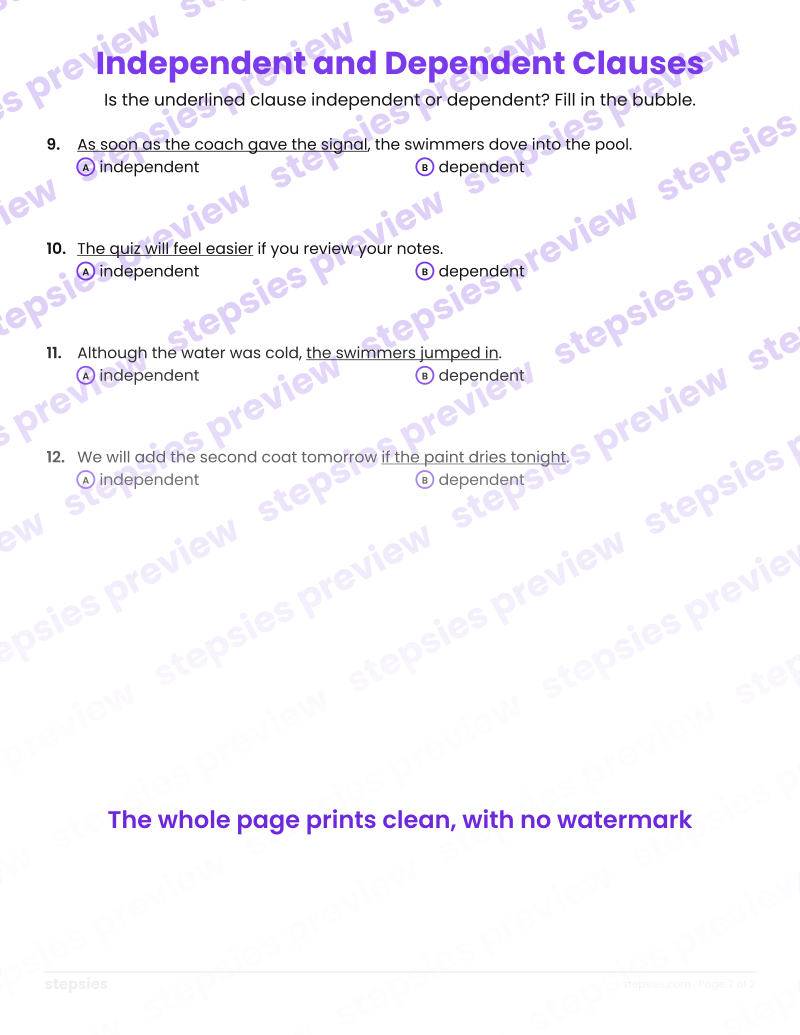 Independent and Dependent Clauses: page 2