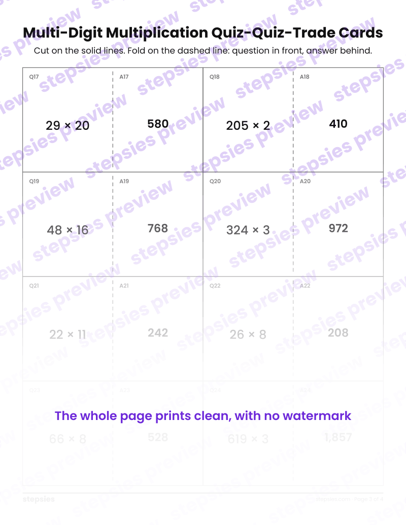 Multi-Digit Multiplication: Quiz-Quiz-Trade Cards: page 3