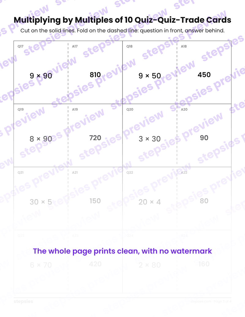 Multiplying by Multiples of 10: Quiz-Quiz-Trade Cards: page 3