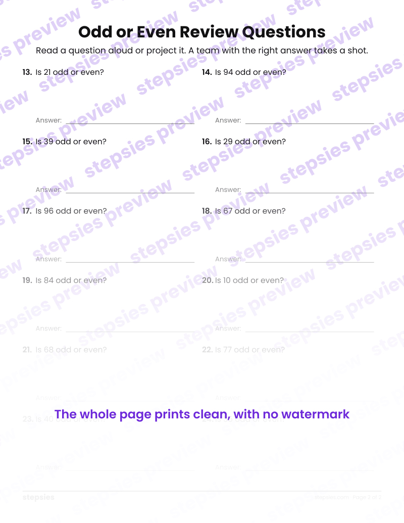 Odd or Even: Trashketball Review Questions: page 2