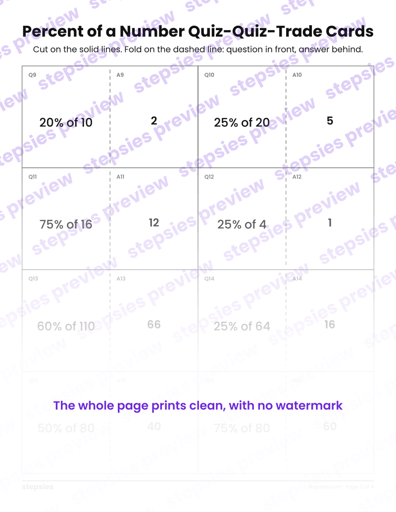 Percent of a Number: Quiz-Quiz-Trade Cards: page 2