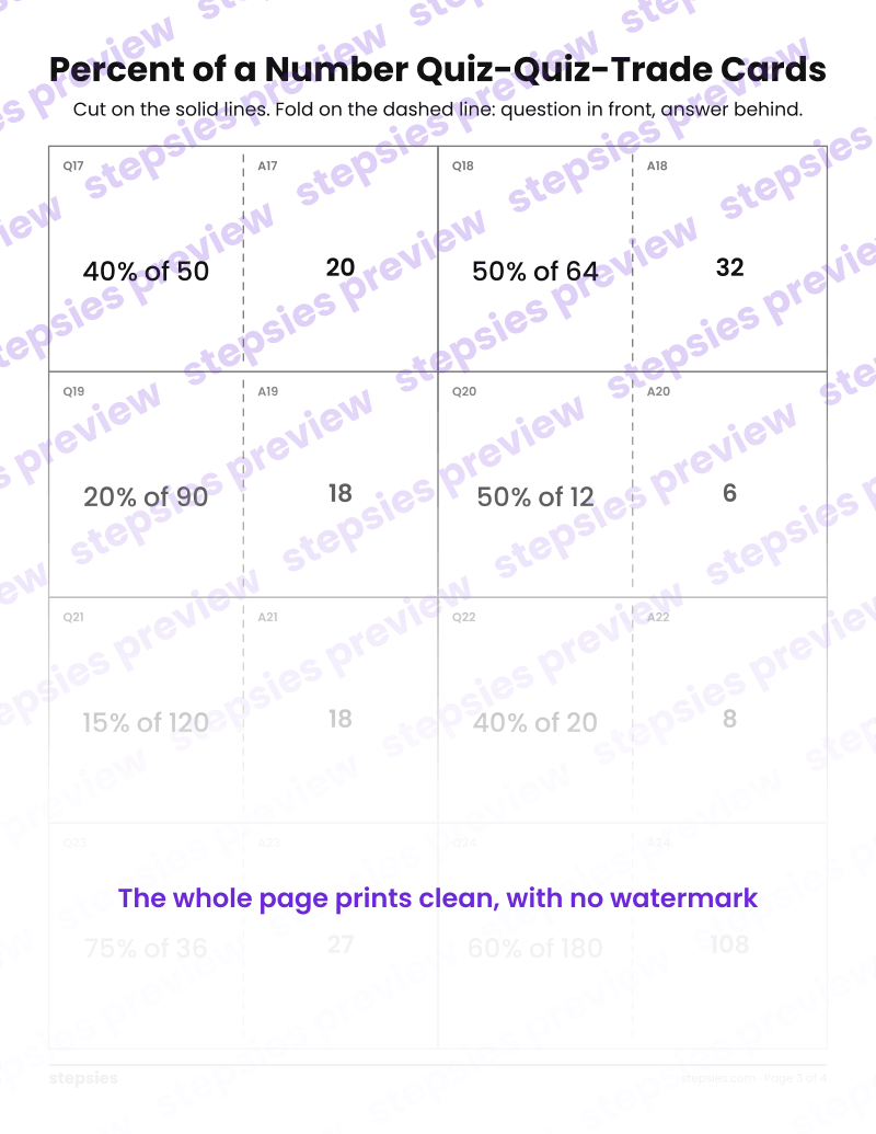 Percent of a Number: Quiz-Quiz-Trade Cards: page 3