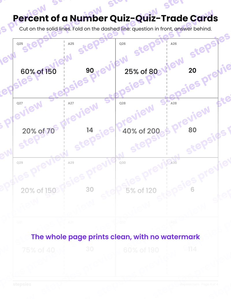 Percent of a Number: Quiz-Quiz-Trade Cards: page 4