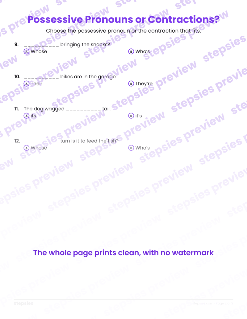 Possessive Pronouns or Contractions?: page 2