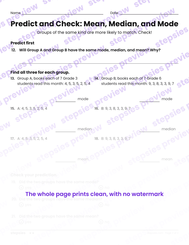 Predict and Check: Mean, Median, and Mode: page 2