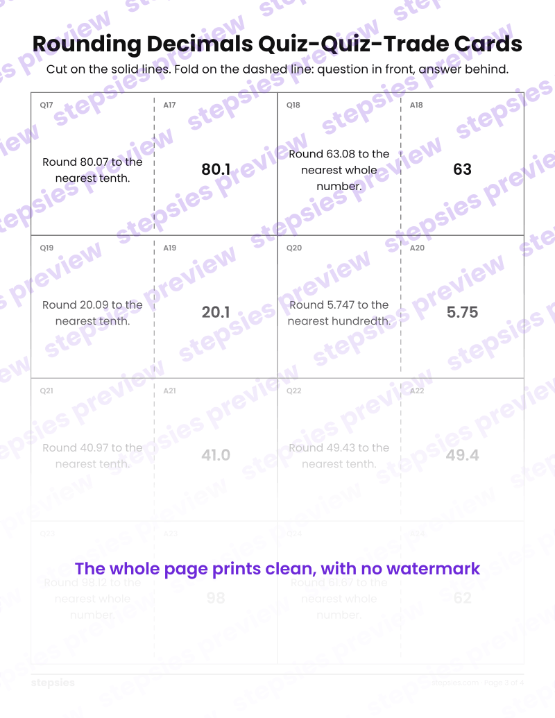 Rounding Decimals: Quiz-Quiz-Trade Cards: page 3