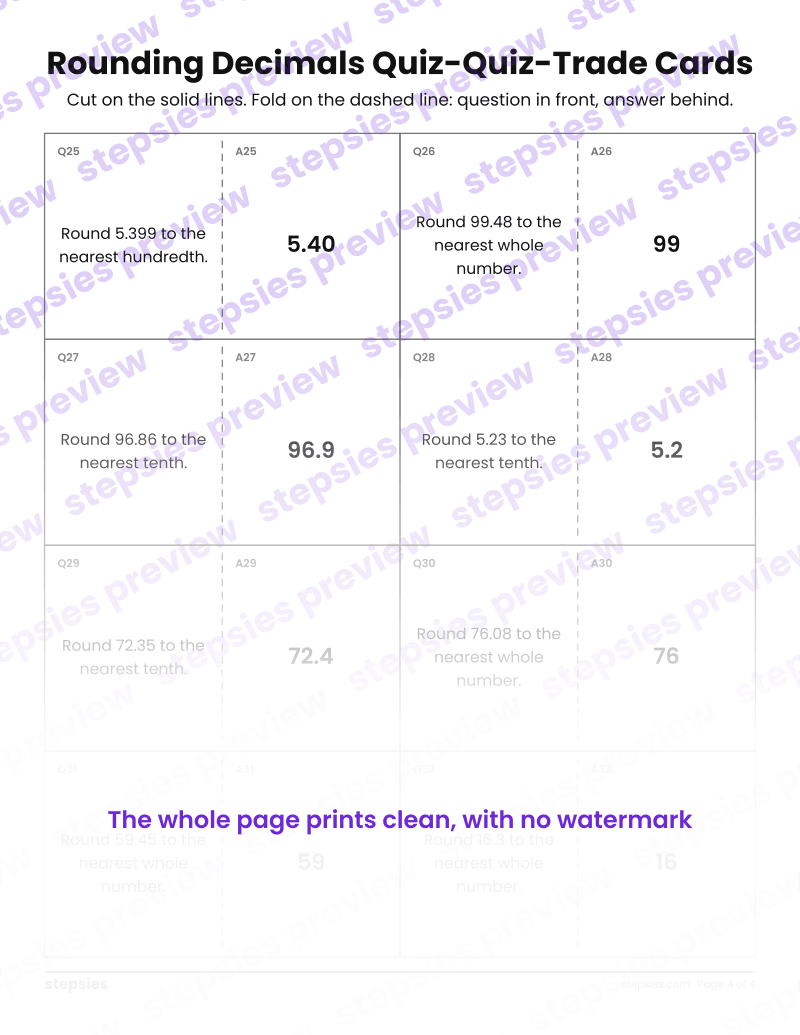 Rounding Decimals: Quiz-Quiz-Trade Cards: page 4