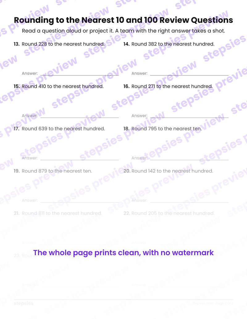 Rounding to the Nearest 10 and 100: Trashketball Review Questions: page 2