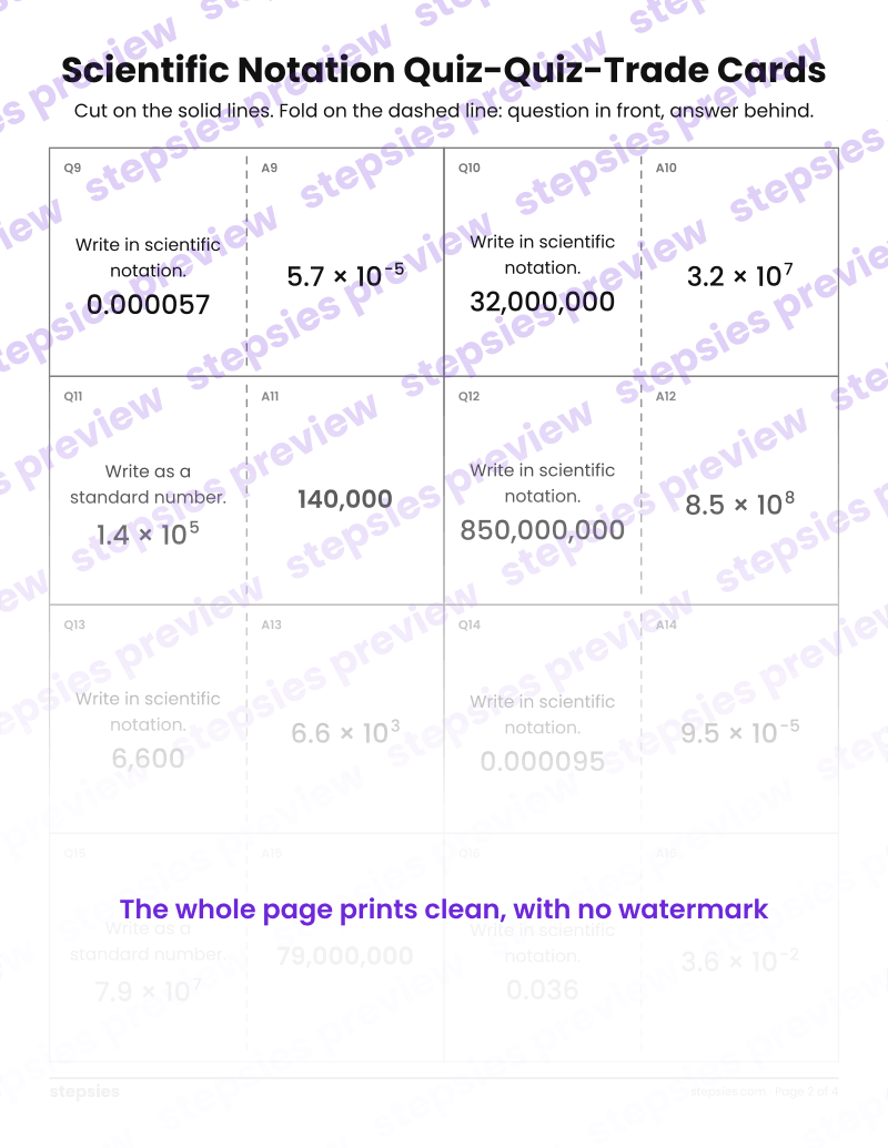 Scientific Notation: Quiz-Quiz-Trade Cards: page 2