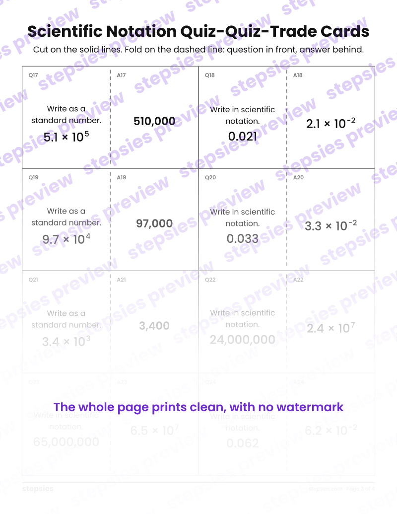 Scientific Notation: Quiz-Quiz-Trade Cards: page 3