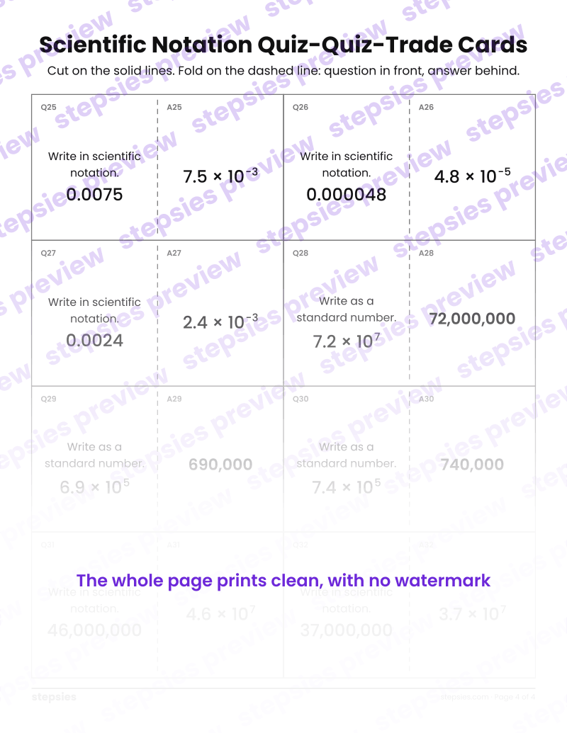 Scientific Notation: Quiz-Quiz-Trade Cards: page 4
