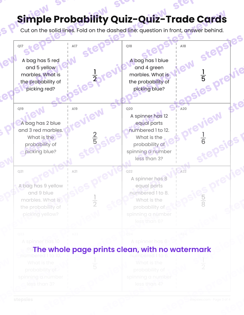 Simple Probability: Quiz-Quiz-Trade Cards: page 3