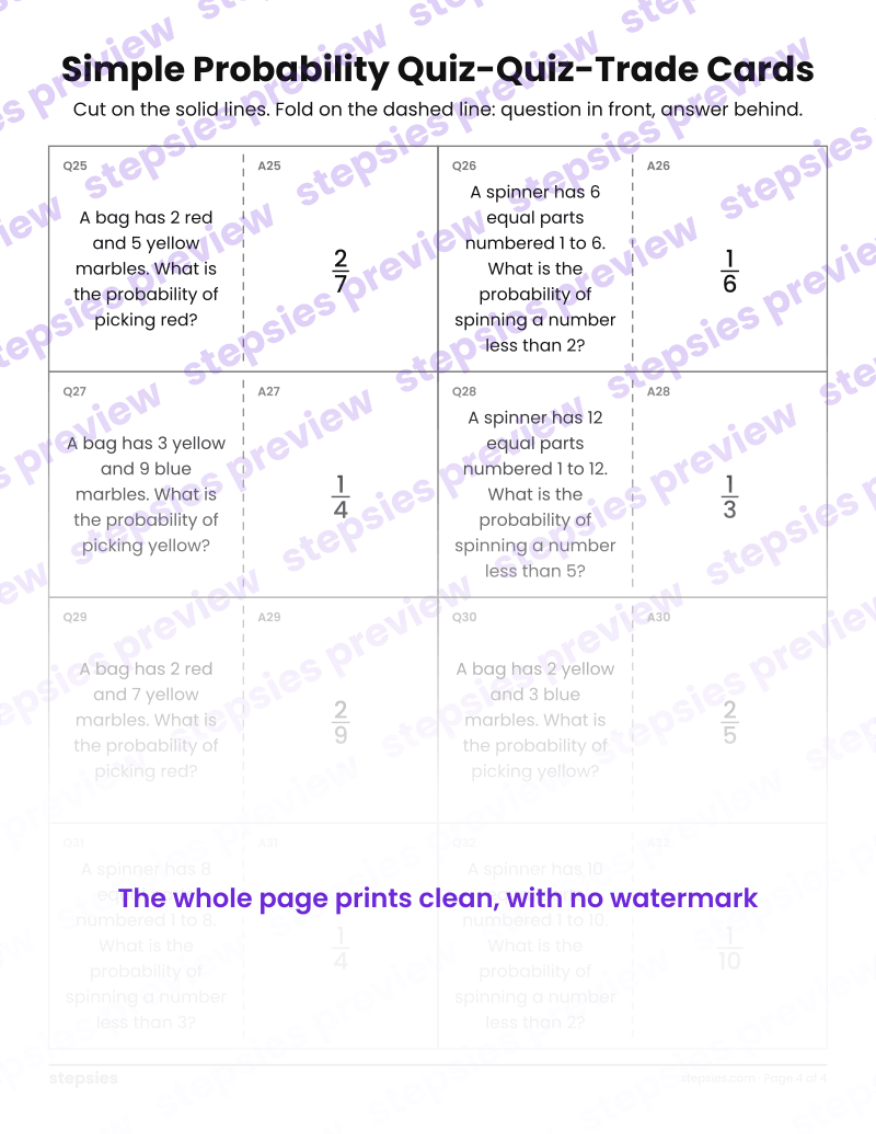 Simple Probability: Quiz-Quiz-Trade Cards: page 4