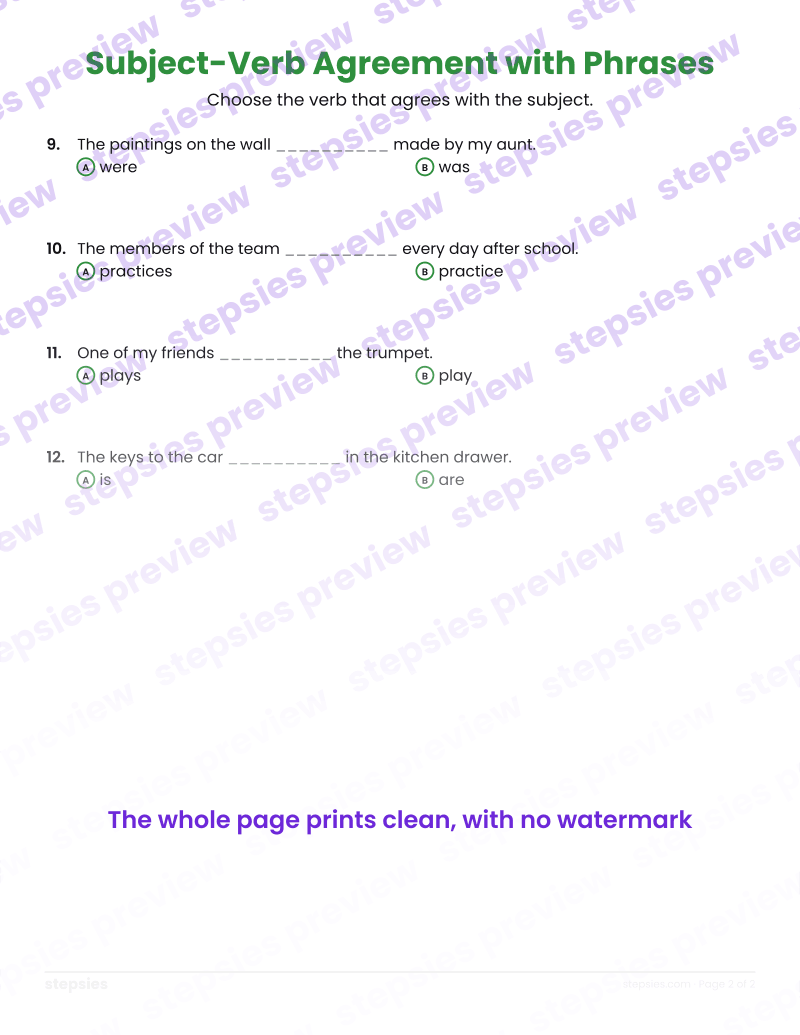 Subject-Verb Agreement with Phrases: page 2