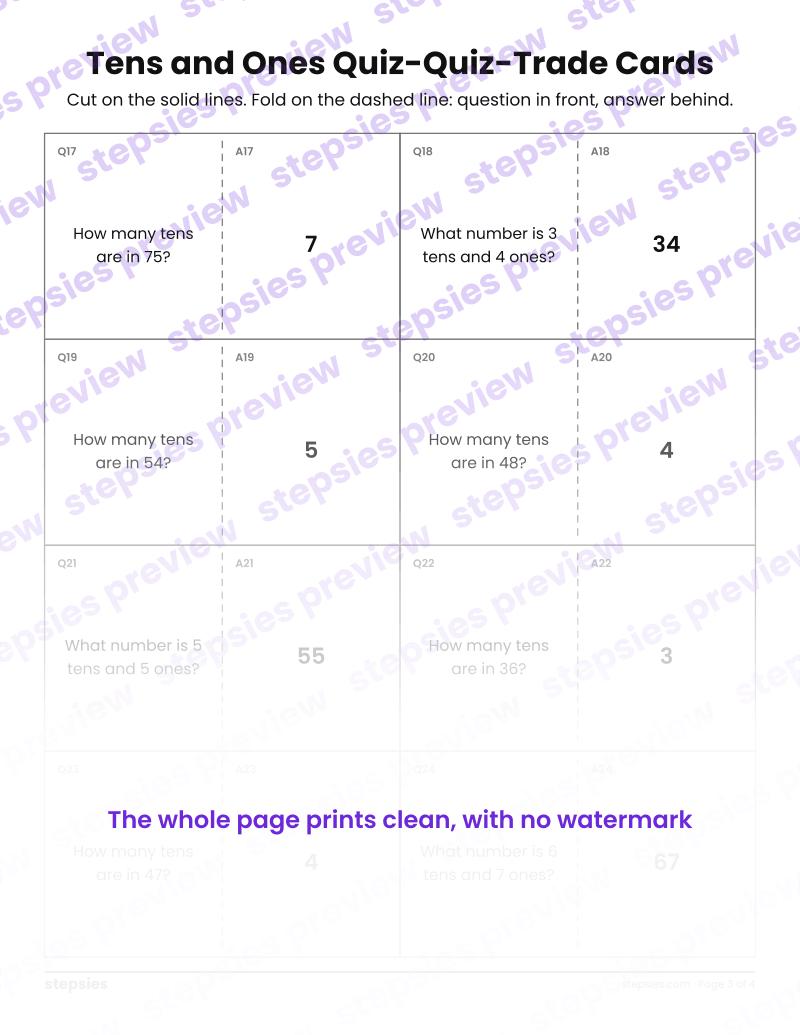 Tens and Ones: Quiz-Quiz-Trade Cards: page 3